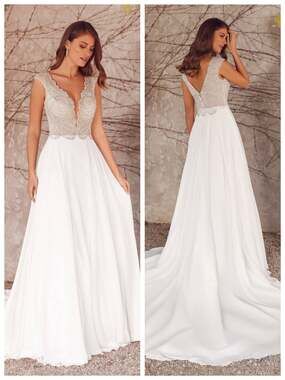 Justin Alexander Adena Wedding Dress Size 12 Beaded Chiffon Bridal Gown Ivory